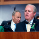 Rep. Mike Doyle, D-Pa. accompanied by Senate Minority Leader Sen. Chuck Schumer and House Speaker Nancy Pelosi on Capitol Hill in Washington, Wednesday, May 16, 2018.